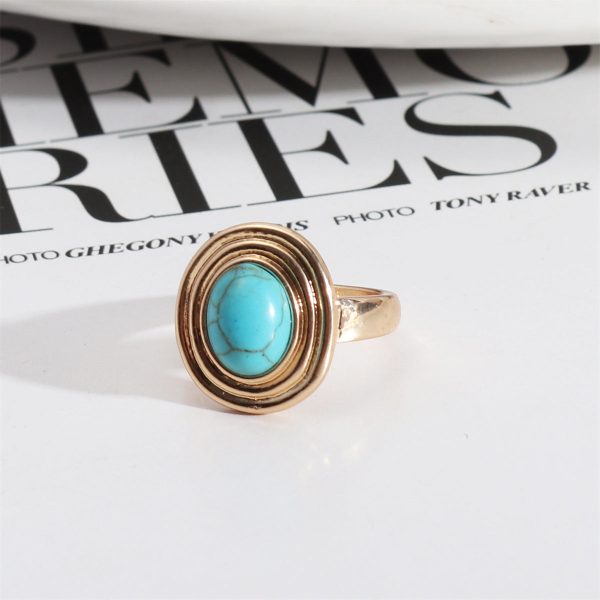 Turquoise & 18K Gold-Plated Oval-Cut Ring Cheap