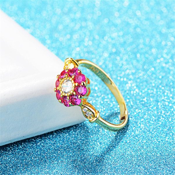 Cubic Zirconia & Red Crystal Flower Halo Ring For Discount