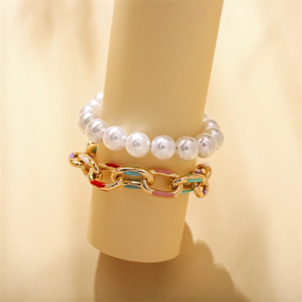 Teal Enamel & Pearl 18K Gold-Plated Bracelet Set Sale