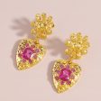 Rose Crystal & 18K Gold-Plated Flower Heart Drop Earrings For Cheap