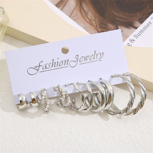 Pearl & Silver-Plated Five-Pair Hoop-Earring Set Fashion