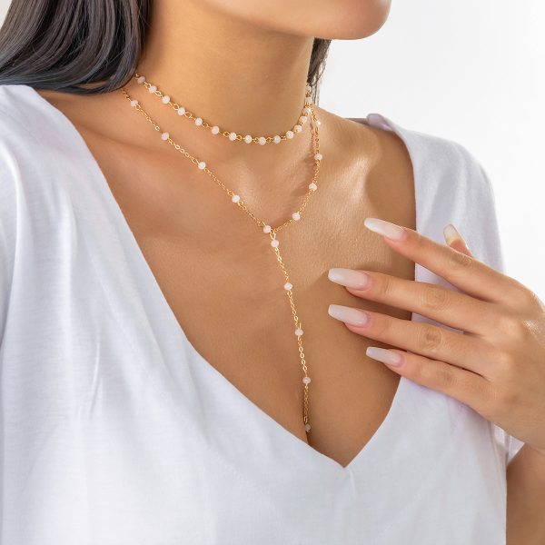 White Acrylic & 18K Gold-Plated Y-Necklace Set For Sale