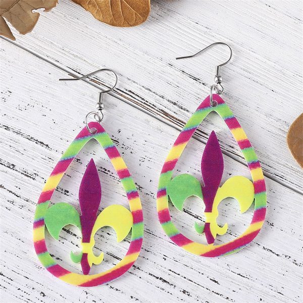 Yellow & Purple Fleur-De-Lis Stripe Drop Earrings Cheap