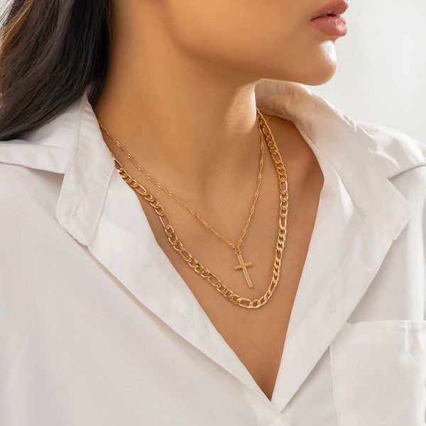 18K Gold-Plated Cross Pendant Necklace Set Online Sale