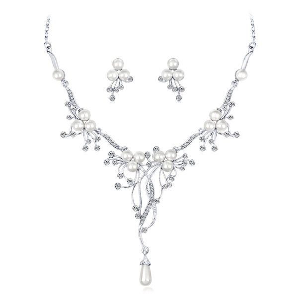 Pearl & Cubic Zirconia Abstract Botany Statement Necklace Set Fashion