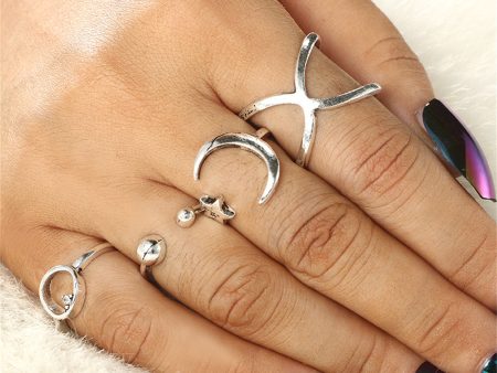 Cubic Zirconia & Silver-Plated X Celestial Bypass Ring Set Online Hot Sale