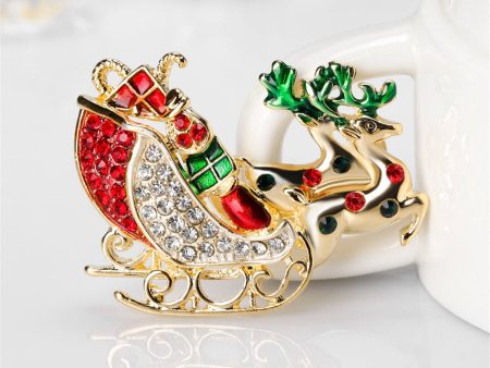 Cubic Zirconia & 18K Gold-Plated Deer & Sled Brooch Online Sale