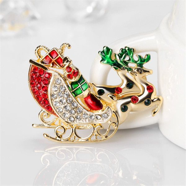 Cubic Zirconia & 18K Gold-Plated Deer & Sled Brooch Online Sale