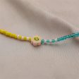 Yellow & Teal Howlite Smiley Face Beaded Choker Necklace Discount