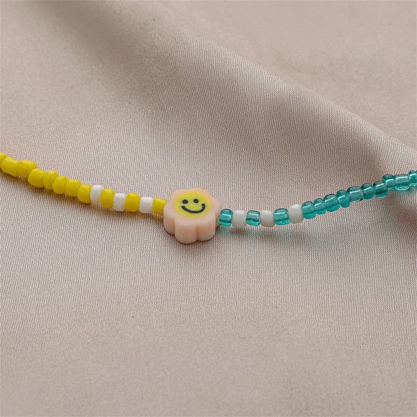 Yellow & Teal Howlite Smiley Face Beaded Choker Necklace Discount