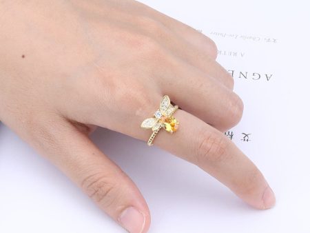 Yellow Crystal & Cubic Zirconia Bee Ring Discount