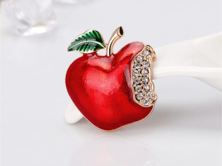 Cubic Zirconia & 18K Gold-Plated Bitten Apple Brooch Cheap