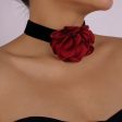 Red Polyster & Silver-Plated Rose Choker Necklace Fashion