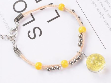 Yellow Gypsophila & Silver-Plated Bead Adjustable Charm Bracelet Hot on Sale