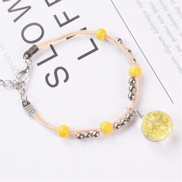 Yellow Gypsophila & Silver-Plated Bead Adjustable Charm Bracelet Hot on Sale