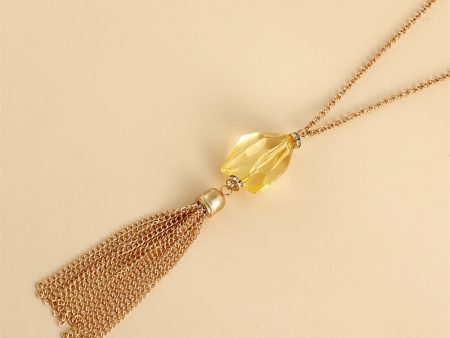 Yellow Crystal & 18K Gold-Plated Tassel Pendant Necklace For Discount