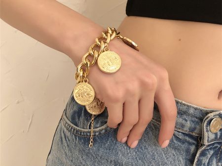 18K Gold-Plated Coin Station Bracelet For Discount