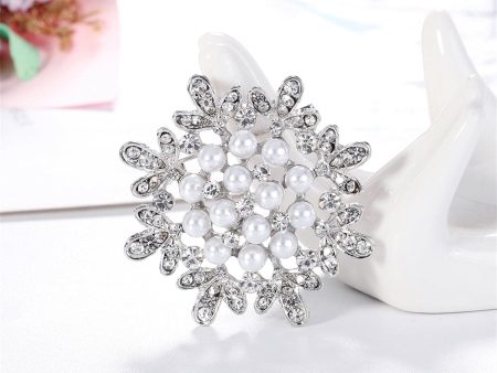 Clear Cubic Zirconia & Pearl Silver-Plated Flower Brooch Online