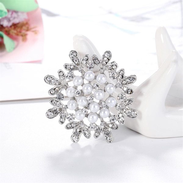 Clear Cubic Zirconia & Pearl Silver-Plated Flower Brooch Online