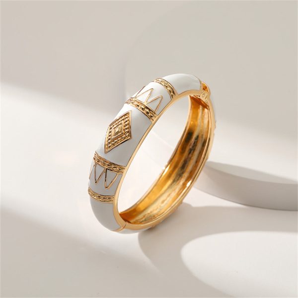 White Enamel & 18K Gold-Plated Rhombus Bangle Supply