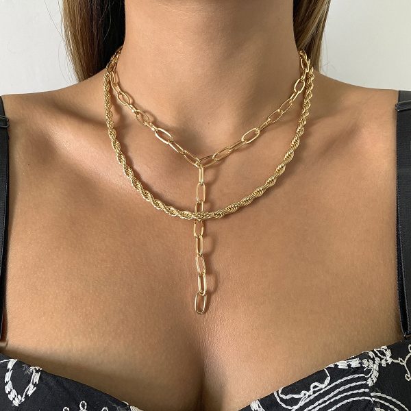 18K Gold-Plated Chain Link Drop Necklace Set Supply