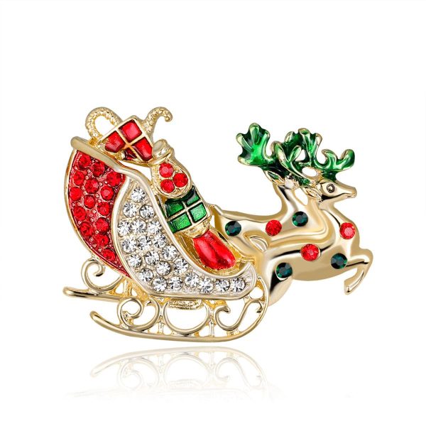 Cubic Zirconia & 18K Gold-Plated Deer & Sled Brooch Online Sale