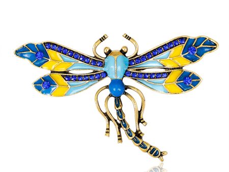 Blue Cubic Zirconia & Enamel 18K Gold-Plated Dragonfly Brooch Online now