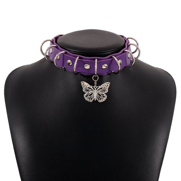 Purple Polystyrene & Silver-Plated Butterfly Choker Necklace on Sale