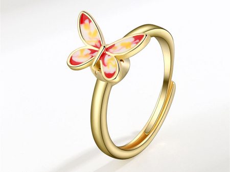 Pink Enamel & 18K Gold-Plated Rotating Butterfly Adjustable Ring For Discount