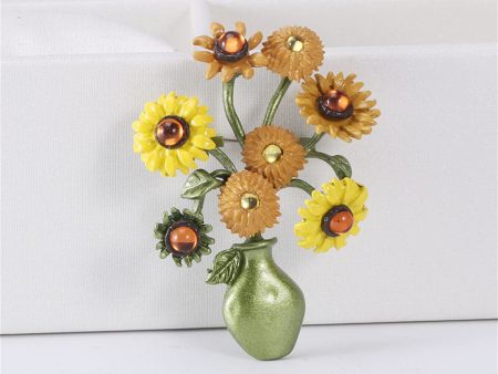 Yellow & Green Sunflower Vase Brooch Online