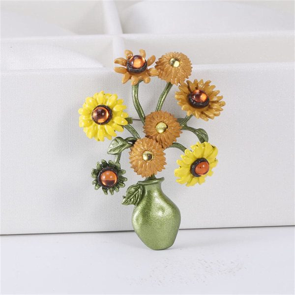 Yellow & Green Sunflower Vase Brooch Online