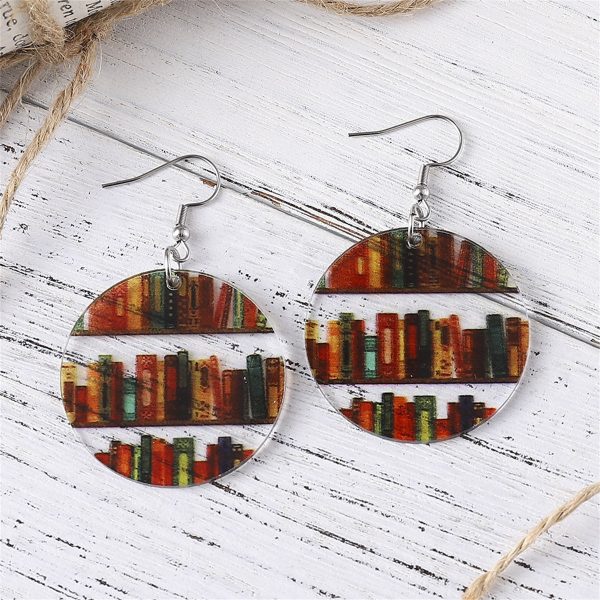 Red & Yellow Bookcase Round Drop Earrings Hot on Sale