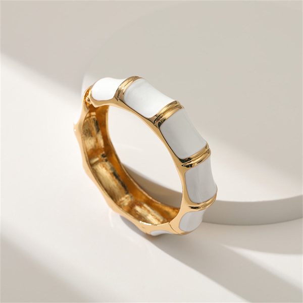 White Enamel & 18K Gold-Plated Bamboo Bangle For Cheap