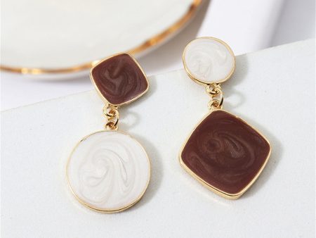 White & Brown Geometric Mismatched Drop Earrings Discount