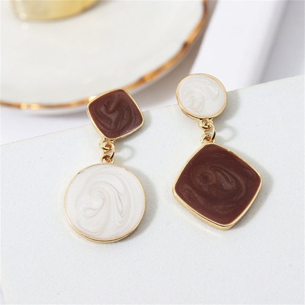 White & Brown Geometric Mismatched Drop Earrings Discount