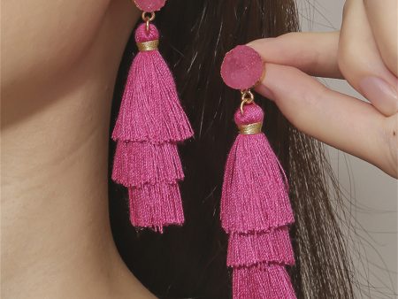 Rose Polyster & Resin 18K Gold-Plated Tassel Drop Earrings For Sale