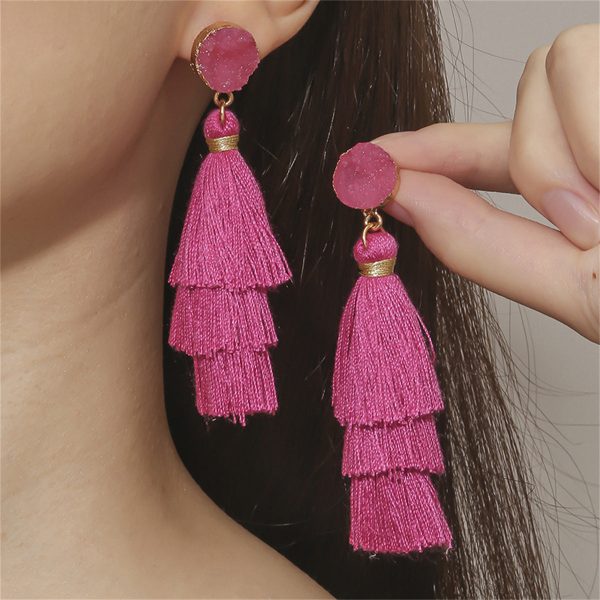 Rose Polyster & Resin 18K Gold-Plated Tassel Drop Earrings For Sale