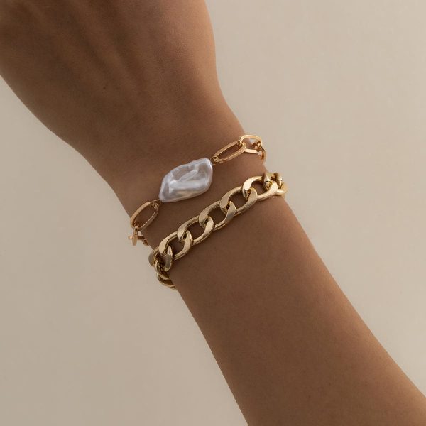 Pearl & 18K Gold-Plated Curb Chain Bracelet Set Online