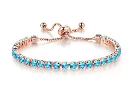 Sea Blue Cubic Zirconia & 18K Rose Gold-Plated Adjustable Link Bracelet Online Hot Sale