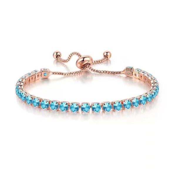 Sea Blue Cubic Zirconia & 18K Rose Gold-Plated Adjustable Link Bracelet Online Hot Sale