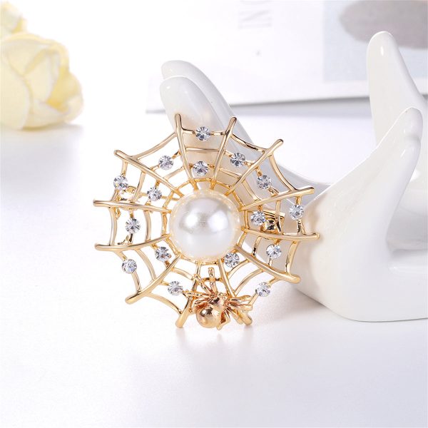 Clear Cubic Zirconia & Pearl 18K Gold-Plated Spider Web Brooch Online now