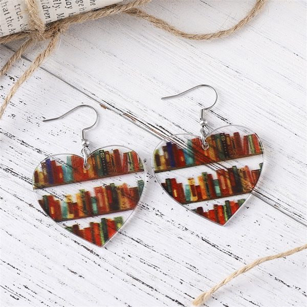 Red & Yellow Bookcase Heart Drop Earrings Sale