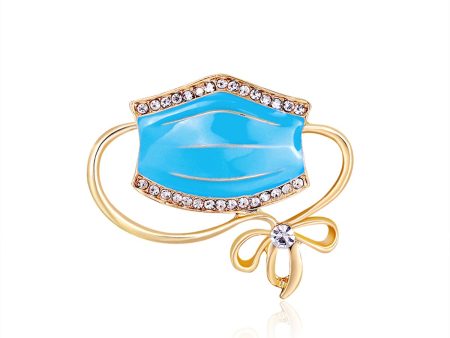 Clear Cubic Zirconia & Blue Enamel Mask Brooch Supply