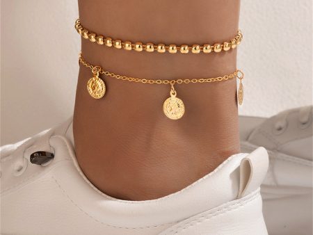 18K Gold-Plated Coin Tassel Bead Chain Anklet Set Hot on Sale