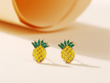 Yellow & Green Enamel Pineapple Stud Earrings Fashion