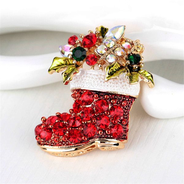 Cubic Zirconia & 18K Gold-Plated Stocking Brooch Supply