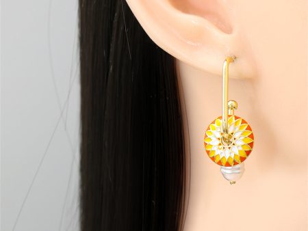 Yellow Enamel & Pearl 18K Gold-Plated Lotus Drop Earrings Sale