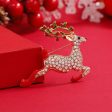 Colored Enamel & Cubic Zirconia 18K Gold-Plated Reindeer Brooch Hot on Sale