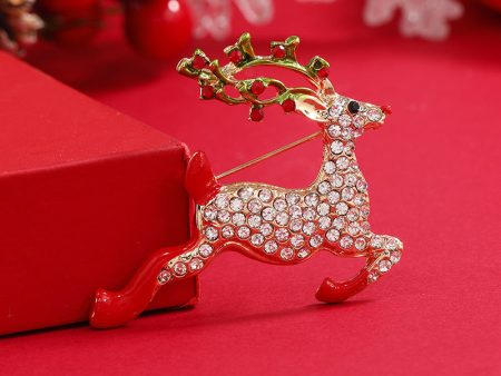 Colored Enamel & Cubic Zirconia 18K Gold-Plated Reindeer Brooch Hot on Sale