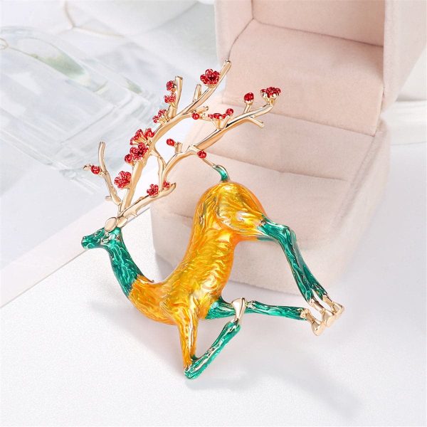 Yellow & Teal Enamel 18K Gold-Plated Deer Brooch Sale